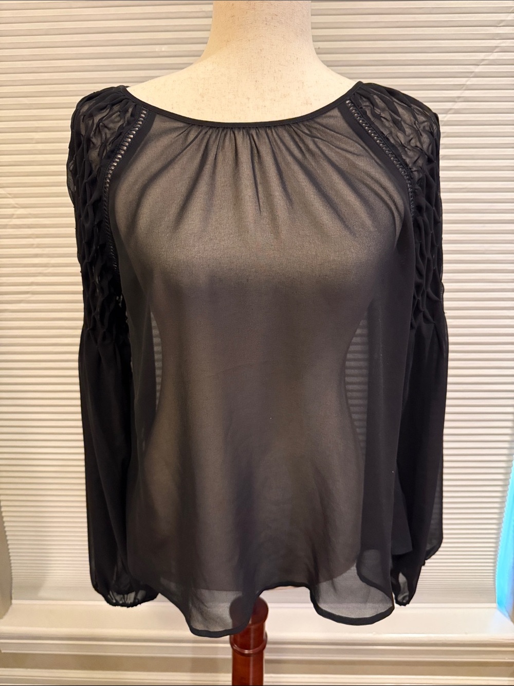 EXPRESS- Black Sheer Long-Sleeve Women's Top